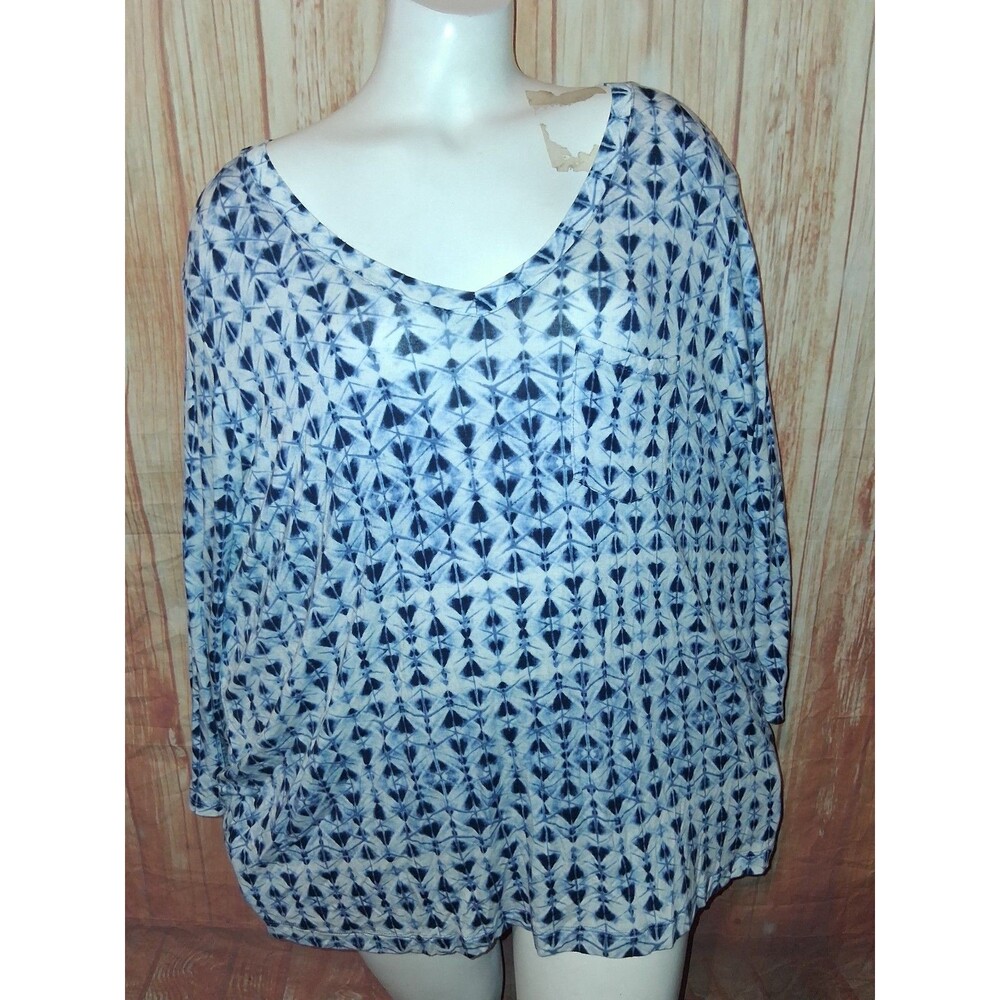 Skye's The Limit Blue Geometric 3/4 Sleeve V-neck Blouse Sz 3X